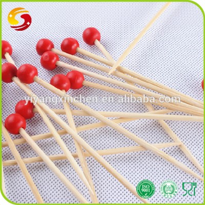 Red Wooden Bead Cocktail Accessories Sticks Bamboo Fruit Picks